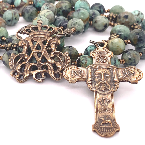 アクセサリー Risa Jasper bead rosary with Auspice Maria Center | Fount of Grace