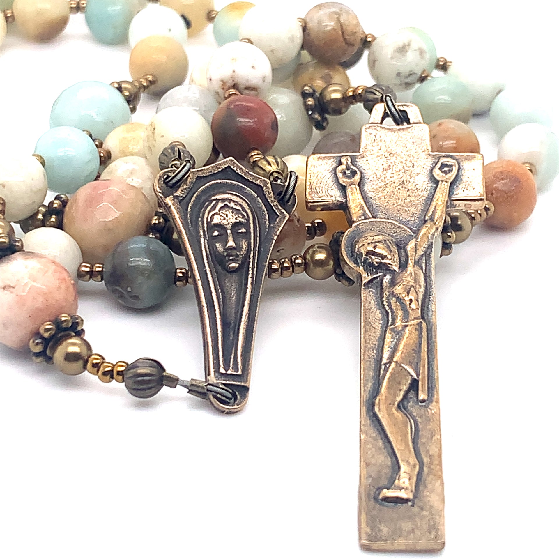 Rosary - Flower Amazonite and Bronze Penal Center and Crucifix
