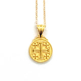 Gold Jerusalem cross necklace with a gold chain used by Kairos.  Also known as the five fold cross.